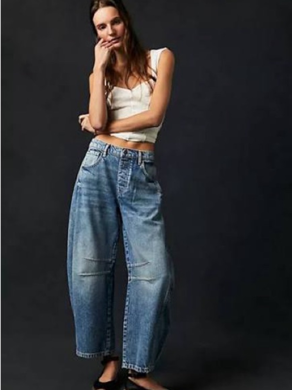 We The Free lucky you Light Blue Boyfriend barrel leg Jeans